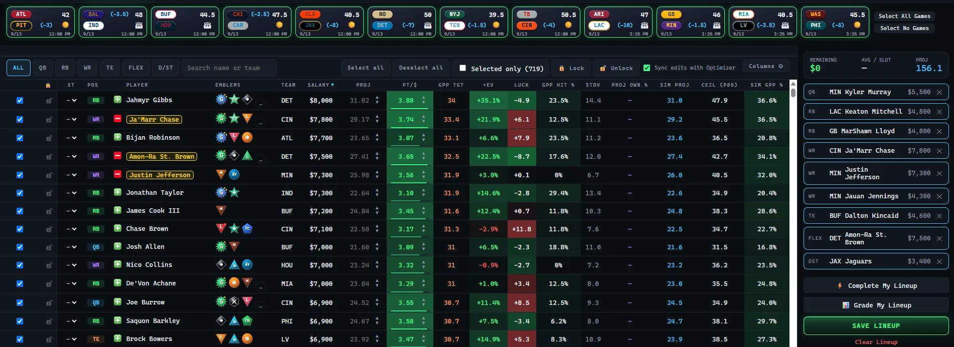 Lineup Builder